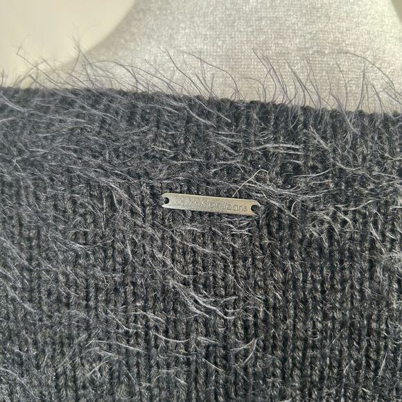 Calvin Klein Black Fuzzy Acrylic Cotton Sweater Large Oversize Business Casual - Picture 6 of 6